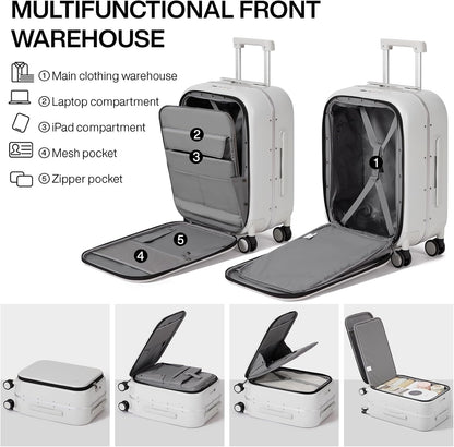 mixi Luggage Suitcase with Spinner Wheels, 24'' Checked Travel Luggage Aluminum Frame PC Hardside with TSA Lock & Cover - Smoke White