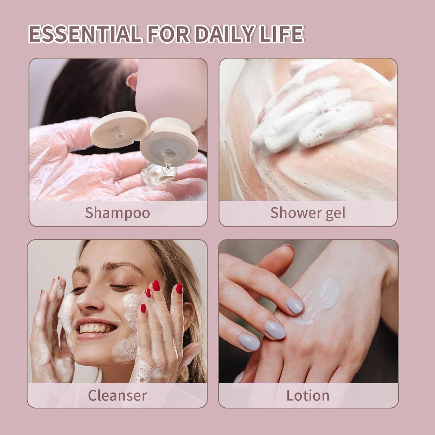 6.7oz Travel Shampoo Bottle, Empty Plastic Squeeze Bottles with Flip Cap, 4PCS Lotion Container for Toiletries (200ml, Pink)