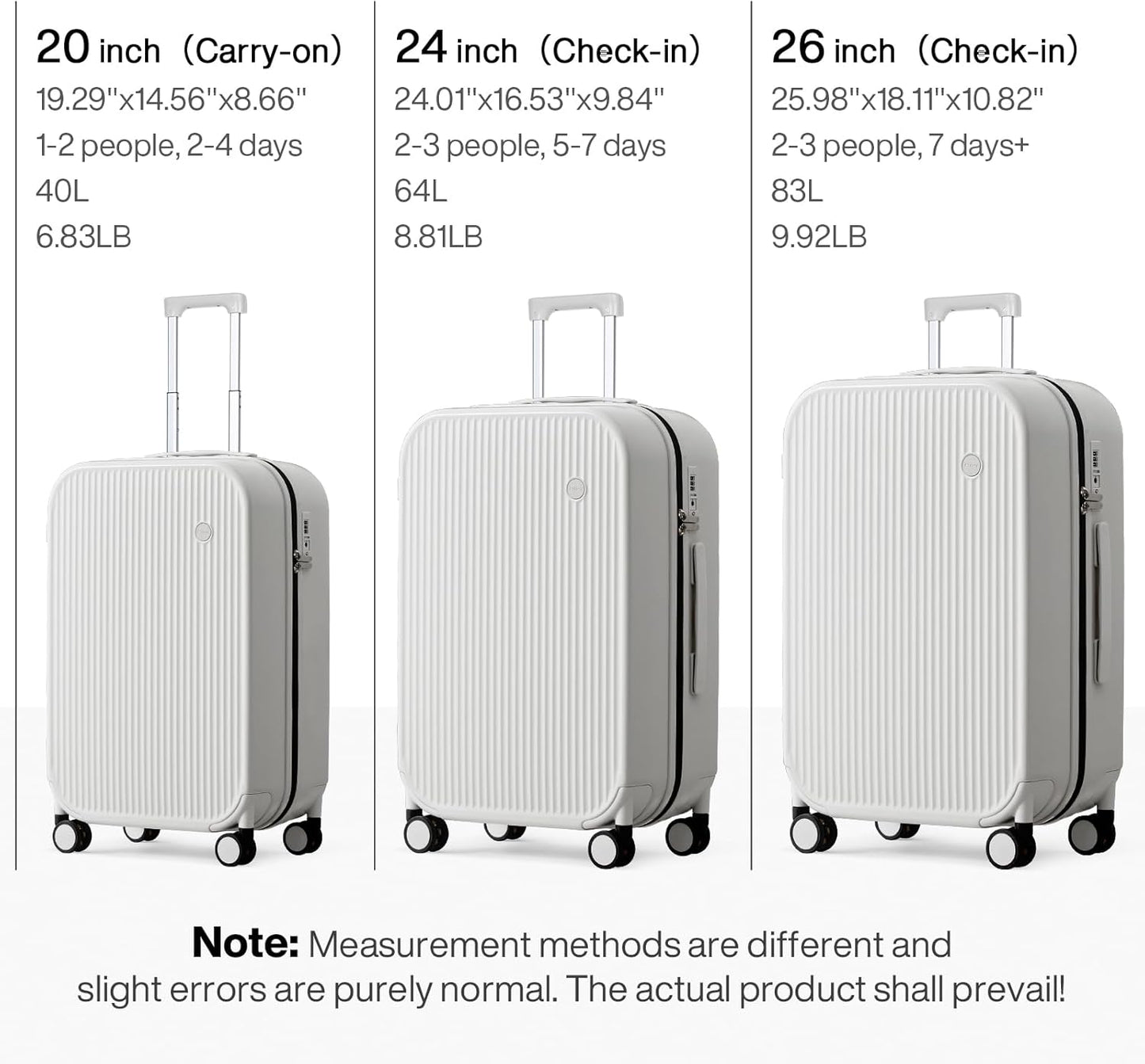 mixi 24 Inch Checked Luggage PC Hardshell Suitcases with Wheels for Travel Woman Men, Smoke White