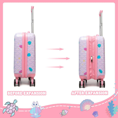 Cute Cat Kid’s Luggage Set 2 Piece Suitcase Set 16" Hardside Luggage with Spinner Wheels Girls Carry on Toddler Travel Rolling Luggage Airline Approved