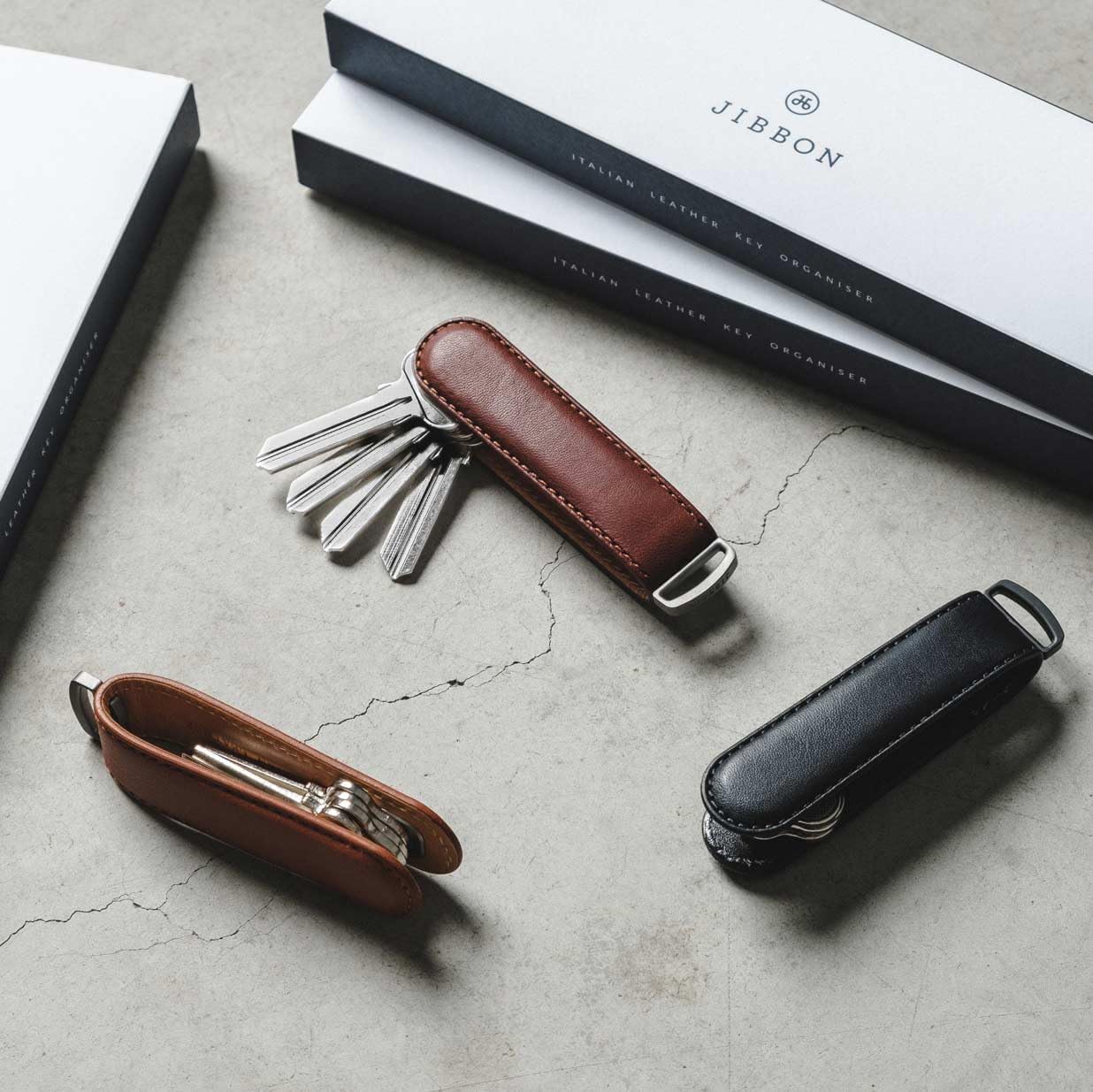 Jibbon Italian Premium Leather Key Organizer - Stylish Key Holder with Marine Grade 316 Stainless Steel, Compact EDC Keychain