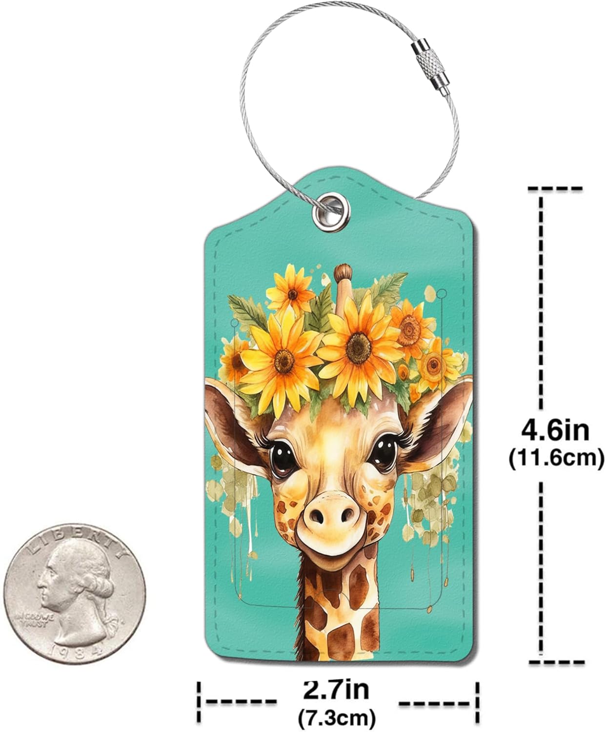 2 Pack Luggage Tag for Suitcase, Cute Unique Leather Bag Tags Identifiers Privacy Cover ID Label with Durable Steel Loop for Women Men Kids Girls Travel，GiraffeJ