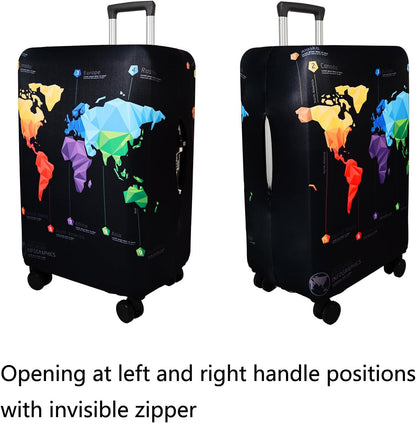 WUJIAONIAO Travel Luggage Cover Baggage Suitcase Cover Protector Skins 18-32 Inch (map, L (for 25-28 inch luggage))