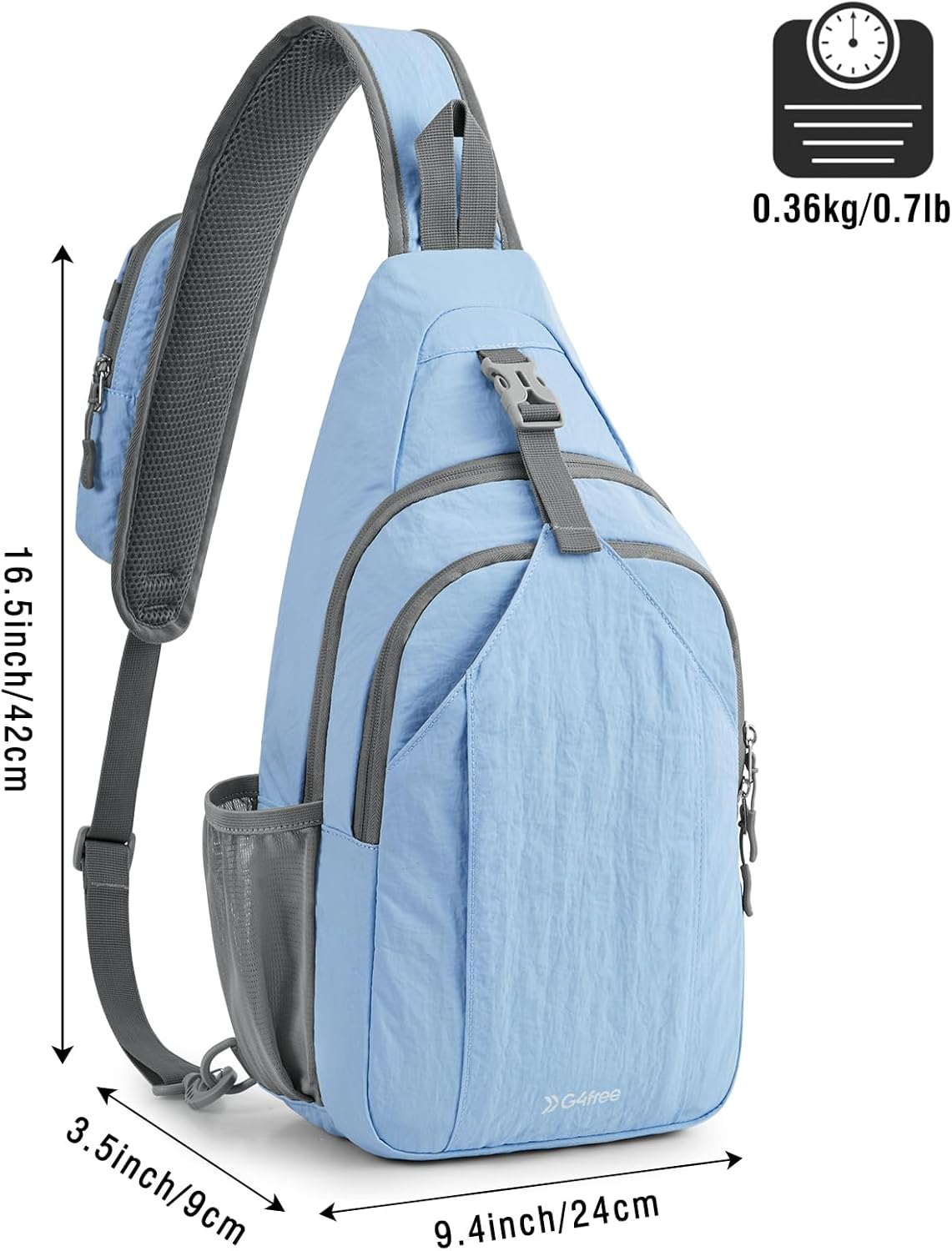 G4Free Sling Bag RFID Blocking Sling Backpack Crossbody Chest Bag Daypack for Hiking Travel (Light Blue)