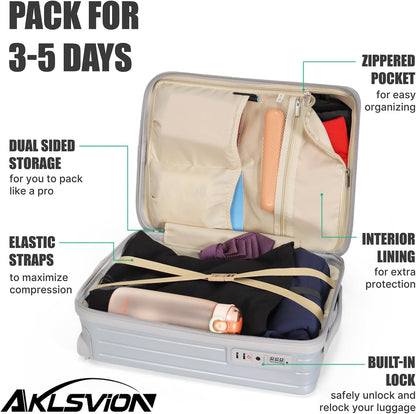 18-inch Carry-on Boarding Luggage: Equipped with Movable Wheels, TSA Approved,Under the Seat, Hard Shell Construction, Lightweight Bag with Essential Accessories (Pearl Silver)