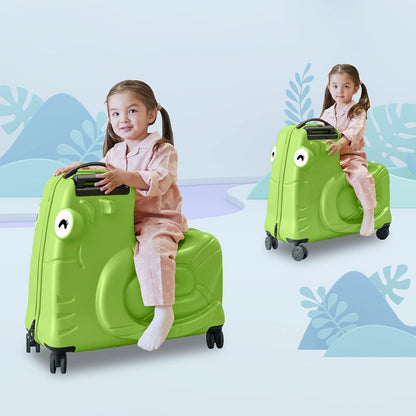 Kids Ride-on Luggage with Spinner Wheels Suitcase, Kid's Ride-On Suitcase Help Your Child Relax, Carry On Trolley Luggage with Password Lock (Green, 22 inches)