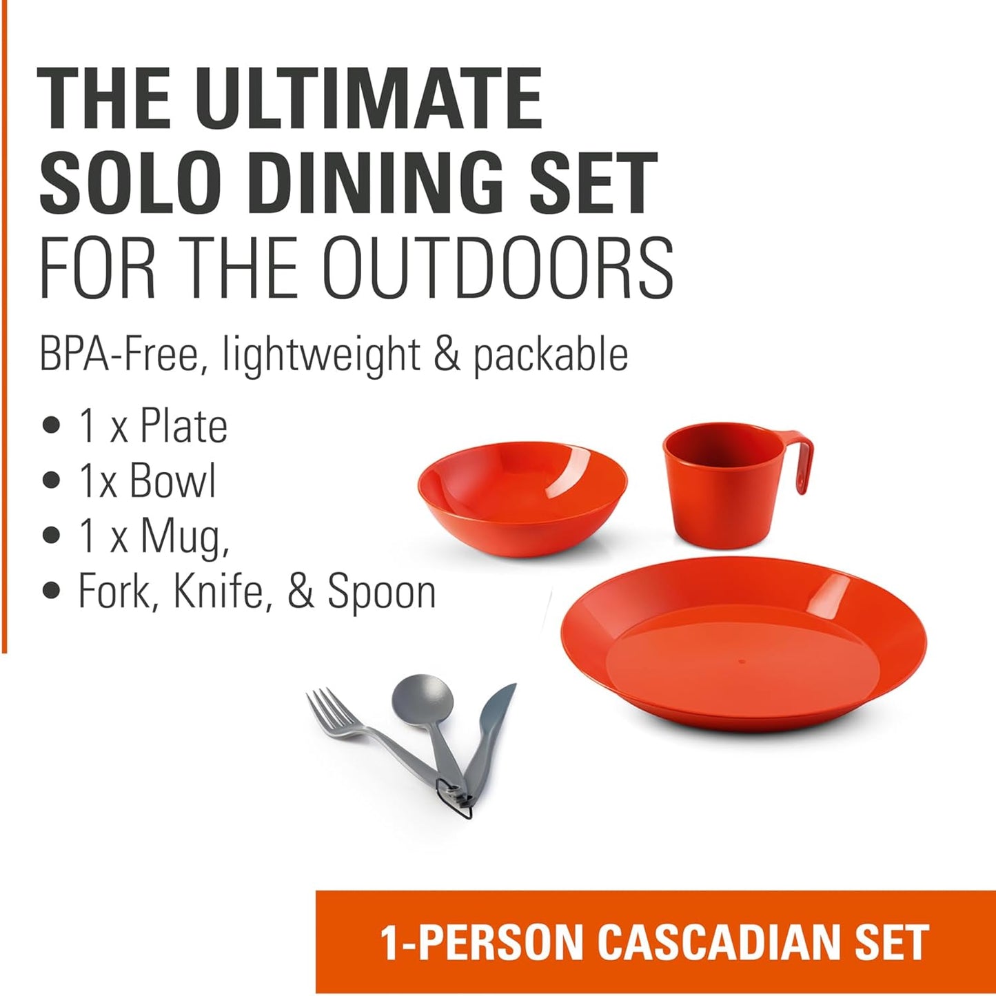 GSI Outdoors Cascadian 1 Person Table Set I 6-Piece Camping, Backpacking Mess Kit, Plastic BPA Free, Plate, Bowl, Mug, Cup & Cutlery Set