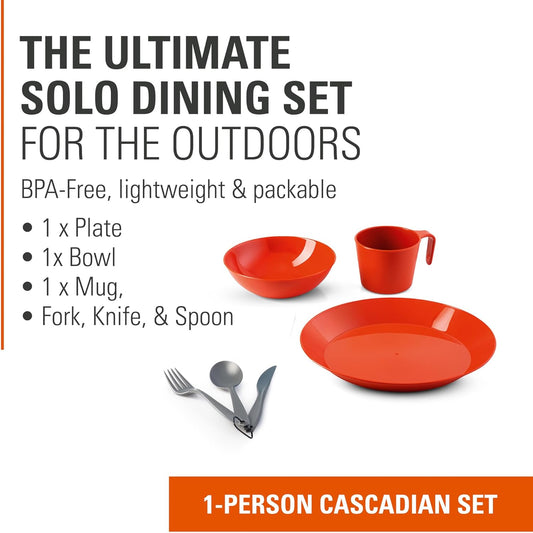 GSI Outdoors Cascadian 1 Person Table Set I 6-Piece Camping, Backpacking Mess Kit, Plastic BPA Free, Plate, Bowl, Mug, Cup & Cutlery Set