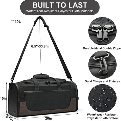 Gym Duffle Bag for Men and Women, Small Travel Duffle Bag Fitness Workout Bag with Wet Pocket and Shoes Compartment 40L Lightweight, Water Resistant Large Weekender Overnight Bags, Christmas Gift