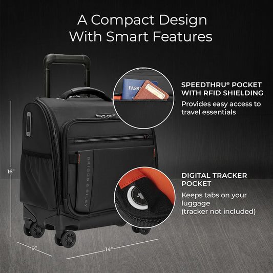 Briggs & Riley Cabin Spinner - Carry On Luggage for Travel, Suitcases with Wheels, Softside Rolling Bag for Men & Women, Fits Under Plane Seat, Telescoping Handle - ZDX Collection, Black