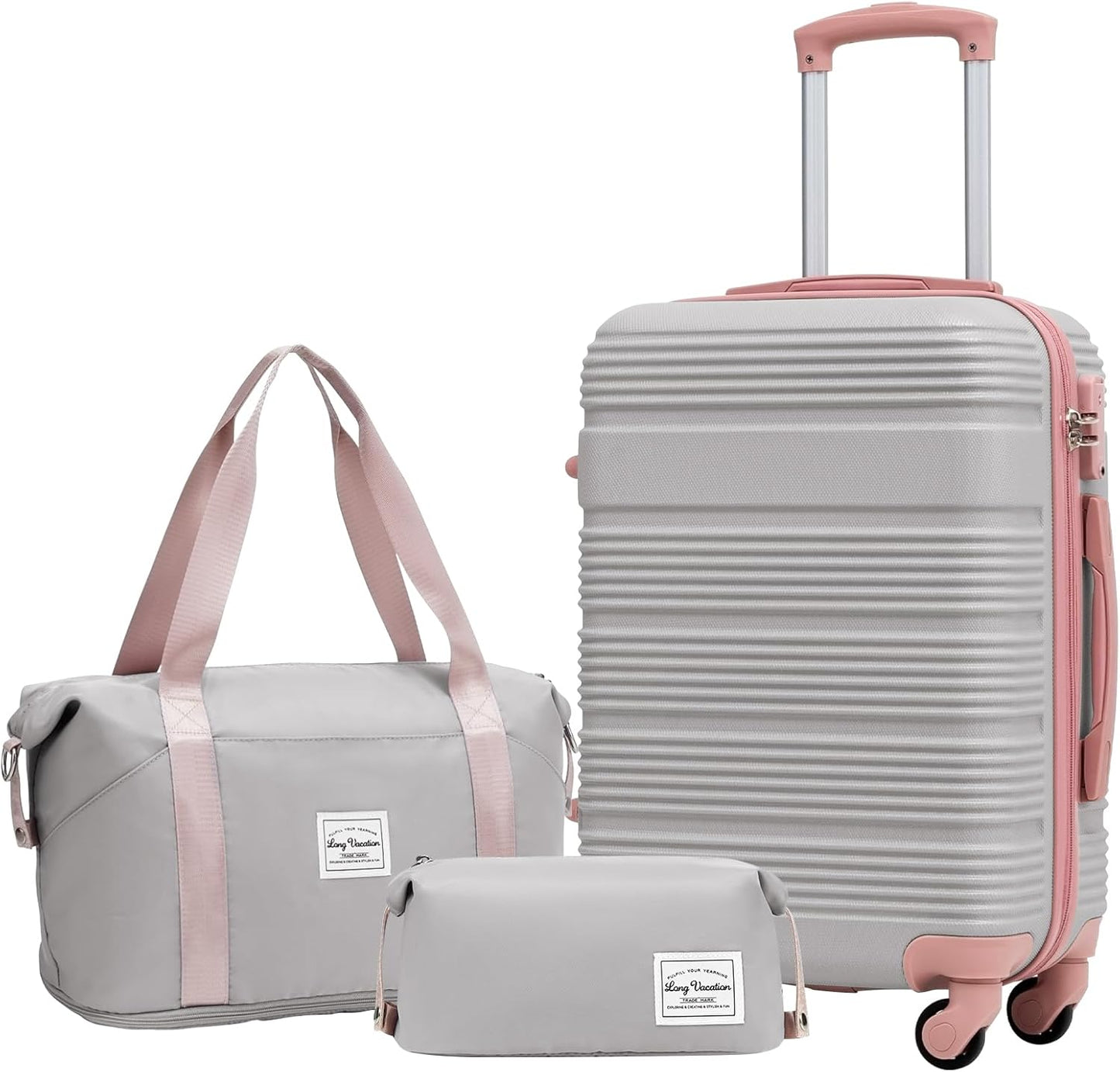 LONG VACATION 3 Piece Carry On Luggage 20 Inch Suitcase with Spinner Wheels, ABS+PC Hardshell Suitcase set with TSA Lock & YKK Zipper