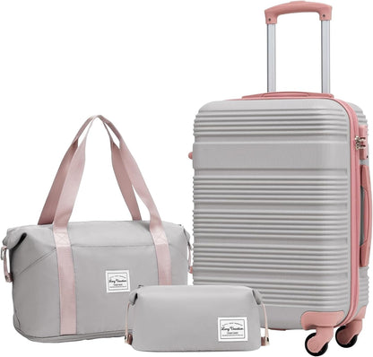 LONG VACATION 3 Piece Carry On Luggage 20 Inch Suitcase with Spinner Wheels, ABS+PC Hardshell Suitcase set with TSA Lock & YKK Zipper