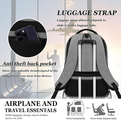 Travel Laptop Backpack for men women, School Backpacks for teen boys 15.6 Inch Durable Water Resistant Anti Theft Bookbag with USB Charging Port, College High School Business Computer Bookbags, Grey