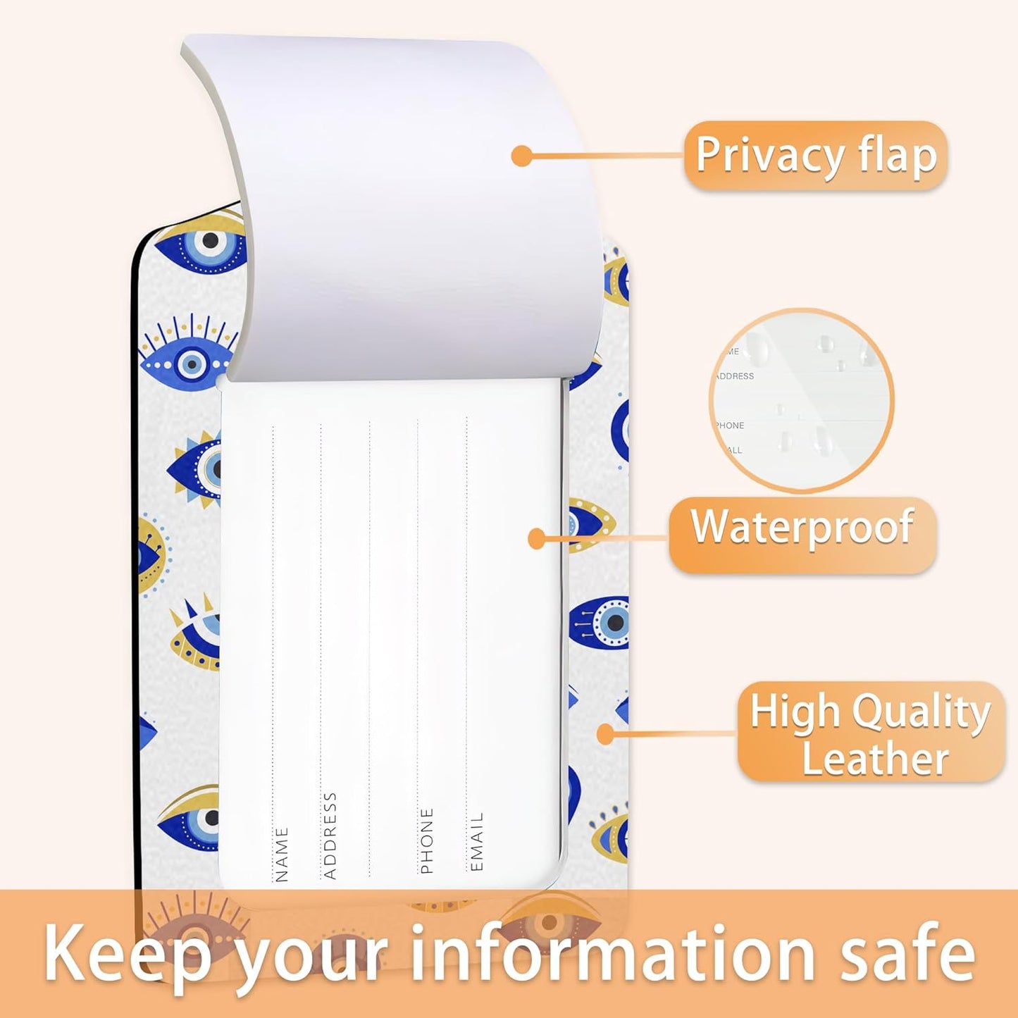 Blue Evil Eyes Hamsa Hand Luggage Tags for Suitcase,Luggage Tag with Stainless Steel Loop Privacy Cover Id Label Travel Bag Luggage Identifiers for Women Men Travel,Set of 2