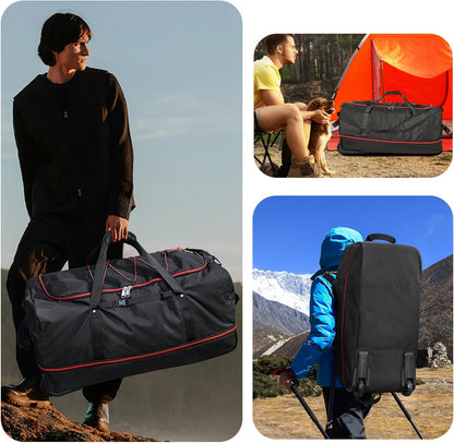 Vomgomfom 32" Soft-Sided Foldable Wheeled Travel Duffel Bag,Expandable 110L to 140L Rolling Cargo Bag with 2 Wheels and Multiple Pockets,Black-red