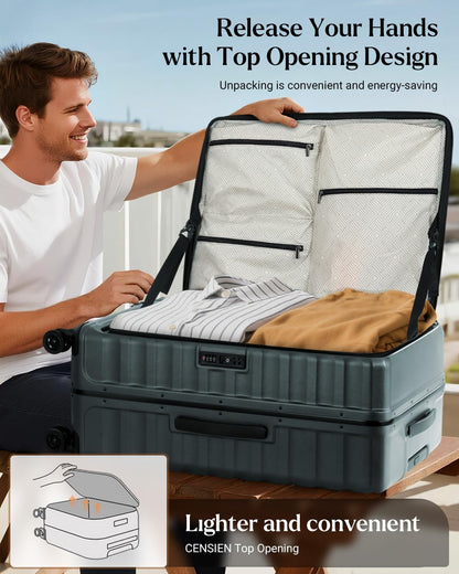 Luggage Sets 2 Pieces, 20/28 Inch PC Hardshell Suitcase with Spinner Wheels, 20 Inch Expandable Clamshell Carry On Luggage and 28 Inch Aluminum Frame Top Opening Checked Luggage (Dark Green)