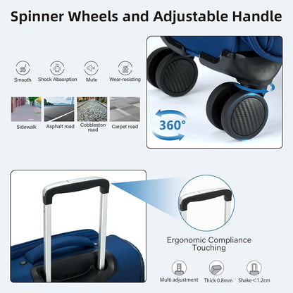 16 Inch Underseat Carry On Luggage with Wheels Softside Small Suitcases Personal Item Bag with Pocket Travel Luggage for Men Women Business Overnight Bag(Blue)