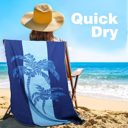 Large Beach Towel, 71" x 39" Oversized Lightweight Compact Quick Dry Sand Free Towel for Travel Swim Pool Yoga Gym Camping (Blue)