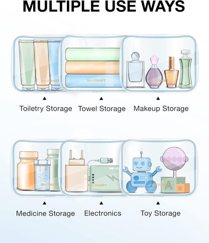 BAGSMART Clear Toiletry Bag, 2 Packs TSA Approved Water Resistant Quart Size Travel Organizer, Airport Airline Travel Essential Carry On Makeup Cosmetic Bags for Women, Blue