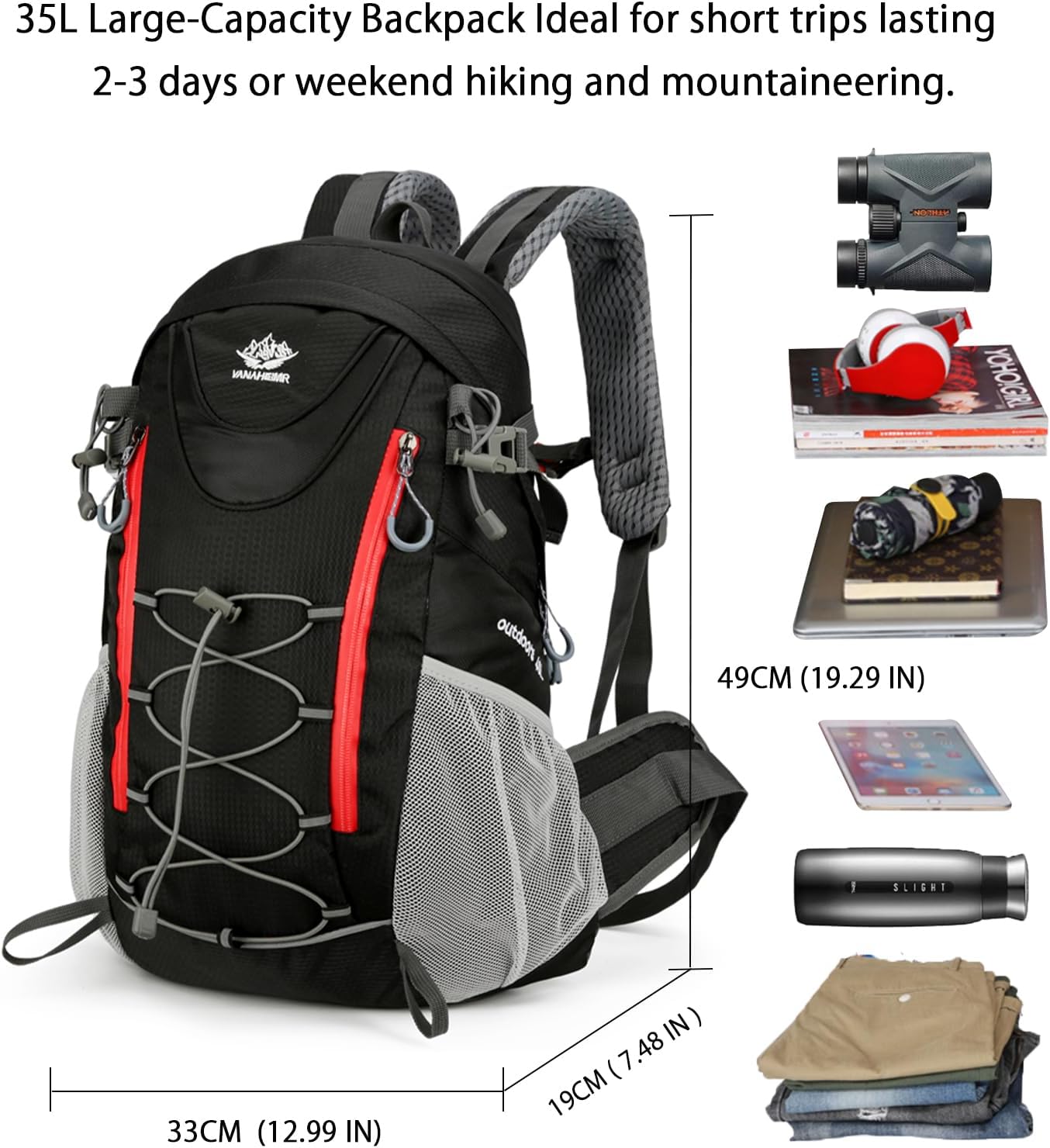 35L Hiking Backpack, Camping Backpack for Adventures, Black