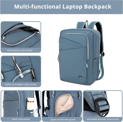 Swissdigital Design Women's Backpack for Work/Travel/Leisure with USB Charging Port, Water Bottle Holder, Separate Sunglass Pocket - Fits 15.6 inch Laptop,Blue | KATY ROSE