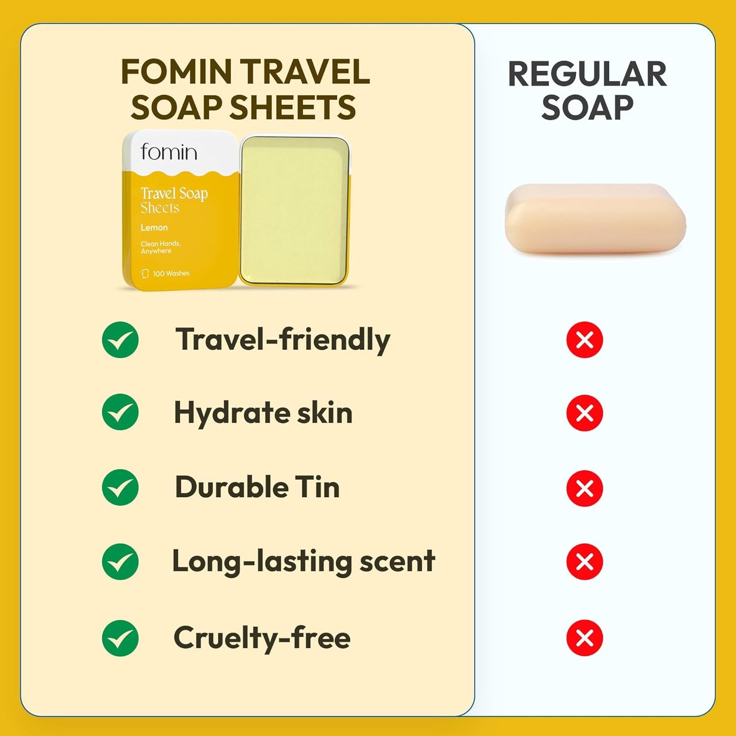 FOMIN - Antibacterial Paper Soap Sheets Tin for Traveling - (300 Sheets) Variety Pack (Unscented, Lemon, Lavender) Portable Travel Hand Soap Sheets, Dissolvable Mini Camping Hand Soap for Hand Washing