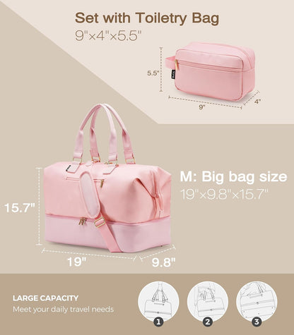 Weekender Bags for Women, Large Travel Duffel Bag with Shoes Compartment, Carry On Overnight Tote Bags with Toiletry Bags, Hospital Bags for Labor and Delivery