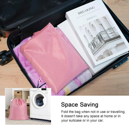 Polecasa Small Heavy Duty Laundry Bag with 130gsm Tear Resistant Fabric and Handles, Easy to Carry Durable Dirty Clothes Drawstring Bag, Perfect for College Dorm, Travel 21”x24”, Pink