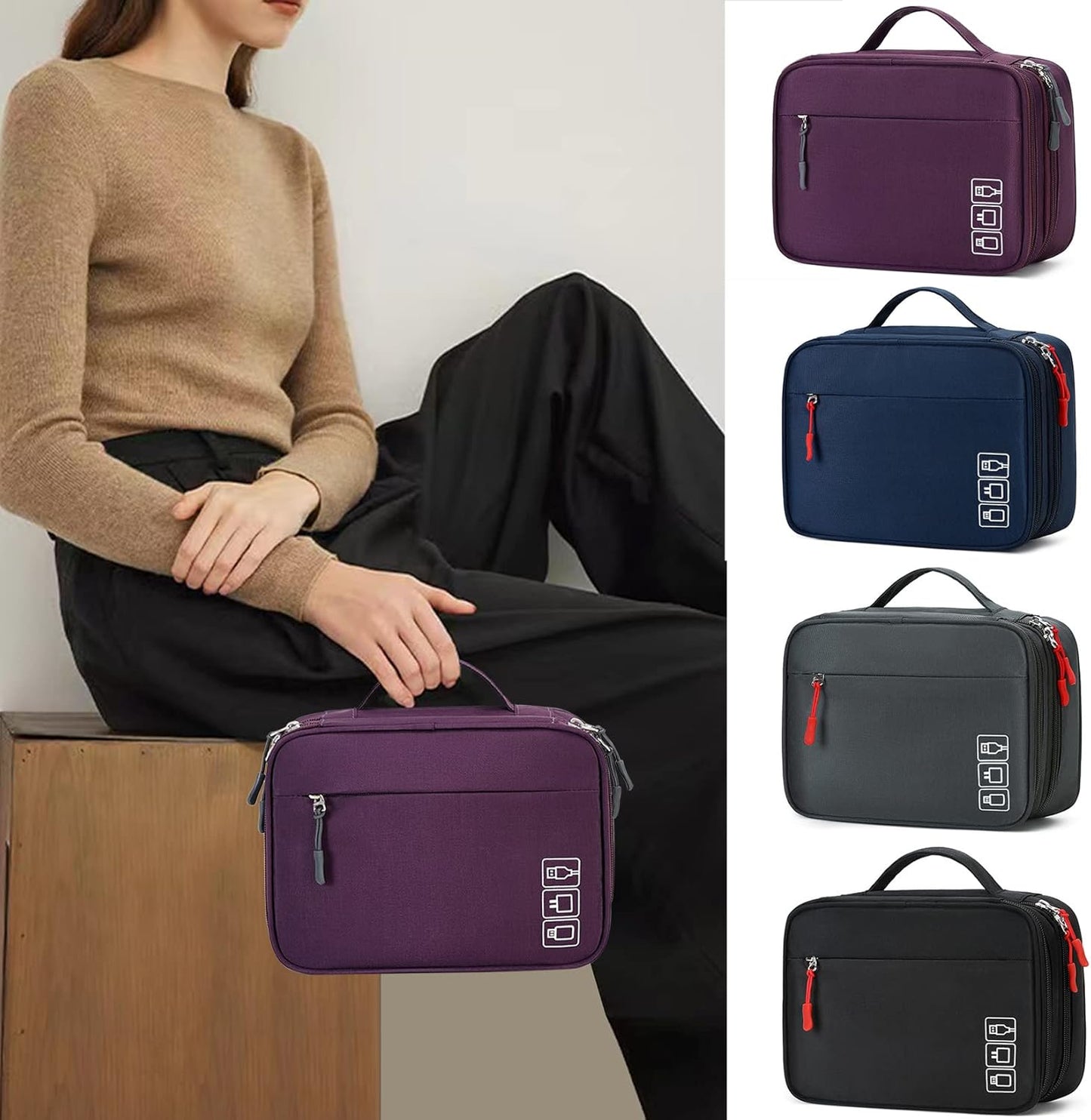 MIRLEWAIY Electronic Organizer Accessory Tech Pouch Water-resistent Travel Cable Storage Bag for Charger, Cables, Power Bank, Hard Drive, Cords, USB, SD Card, Purple