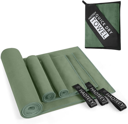 Quick Dry Travel Towel, 3 Sizes 1 Pack Camping Microfiber Towel, Lightweight Fast Drying Towels Set 60"x30", 30"x15", 15"x15" w/Bag for Gym, Beach, Hiking, Swimming, Army Green