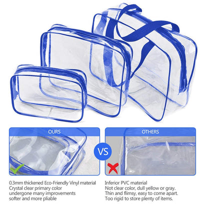 4Pcs Crystal Clear PVC Travel Toiletry Bag Kit for Women Men, Waterproof Vinyl Packing Organizer Storage Bags with Zipper Handle Straps, Cosmetic Pouch Carry on Airport Airline Compliant Bag Handbag