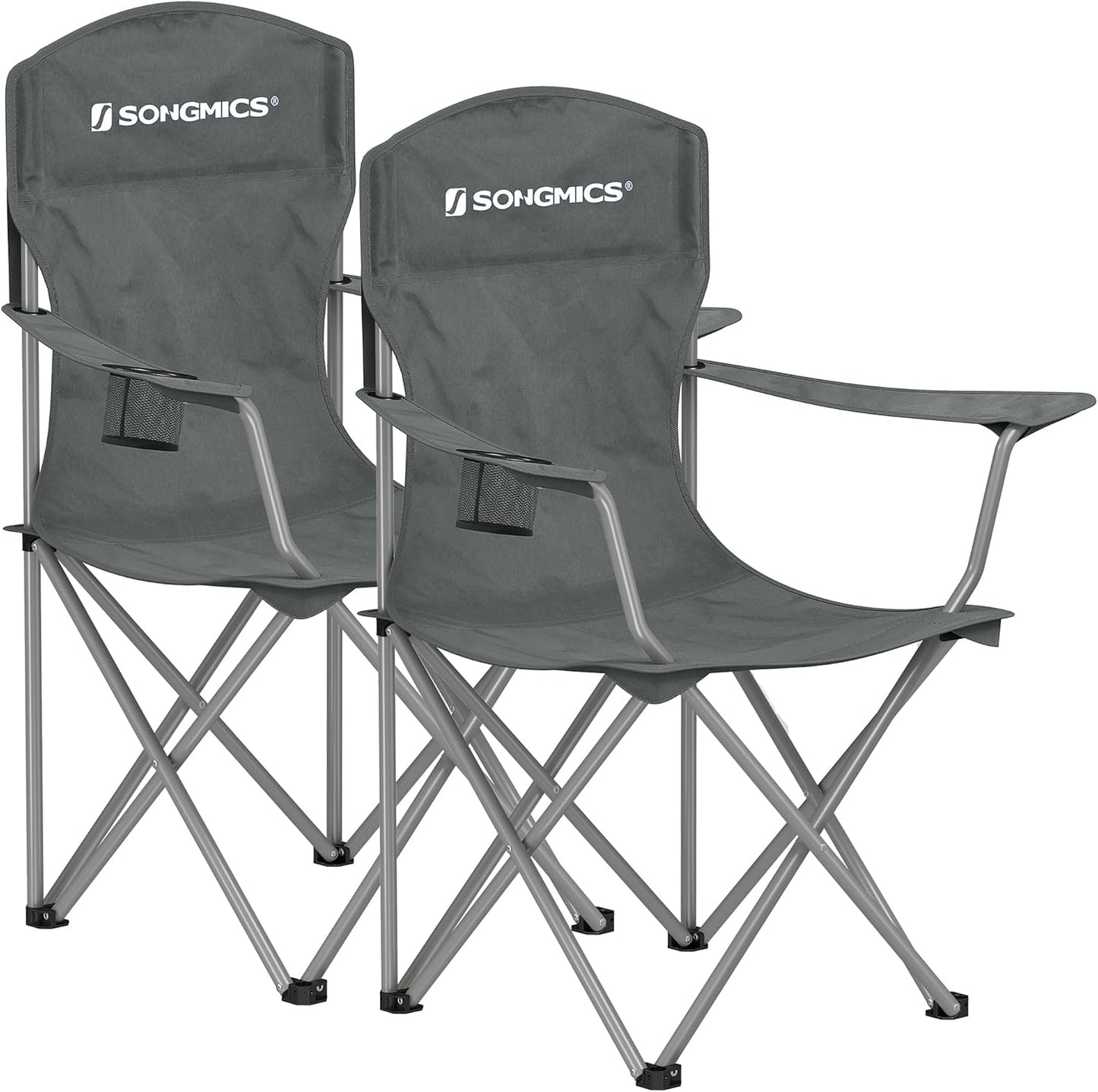 SONGMICS 2 Pack Folding Camping Chairs, Load 330 lb, Cup Holder and High Backrest, Heavy-Duty Structure, for Lawn, Garden, Fishing, Terrace