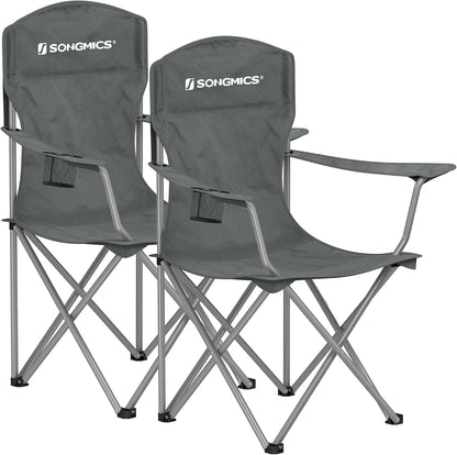 SONGMICS 2 Pack Folding Camping Chairs, Load 330 lb, Cup Holder and High Backrest, Heavy-Duty Structure, for Lawn, Garden, Fishing, Terrace