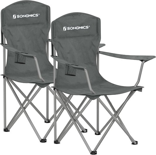 SONGMICS 2 Pack Folding Camping Chairs, Load 330 lb, Cup Holder and High Backrest, Heavy-Duty Structure, for Lawn, Garden, Fishing, Terrace