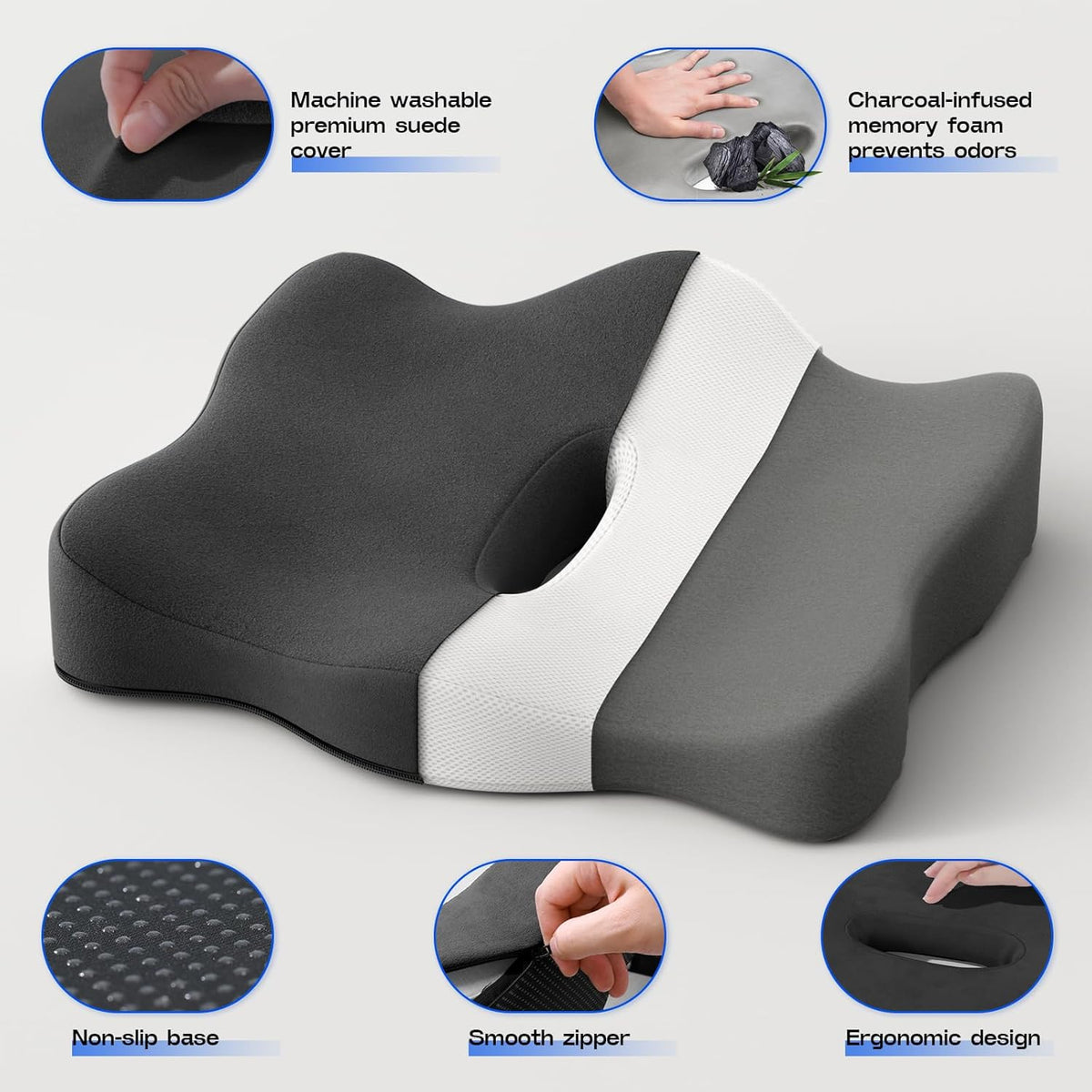 Seat Cushions for Office Chairs - Pressure Relief Seat Cushion - Car Seat Cushions for Pressure Relief, Tailbone Pain, Sciatica & Back Pain Relief for Office Chairs (Jet Black)