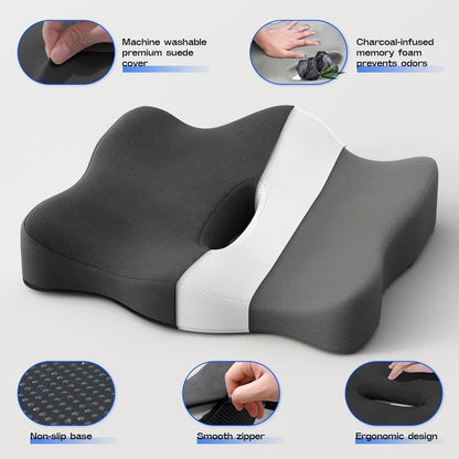 Seat Cushions for Office Chairs - Pressure Relief Seat Cushion - Car Seat Cushions for Pressure Relief, Tailbone Pain, Sciatica & Back Pain Relief for Office Chairs (Jet Black)