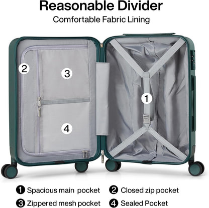 Hanke Luggage Sets 2 Piece with Spinner Wheels, 20/28 Inch Hard Shell Suitcases Set TSA Approved Luggage Travel Rolling Large Luggage(Blackish Green)