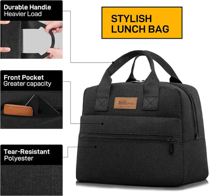 HOMESPON Insulated Lunch Bag for Women Men Lunch Box Cooler Lunch Tote for Work Picnic (Black)