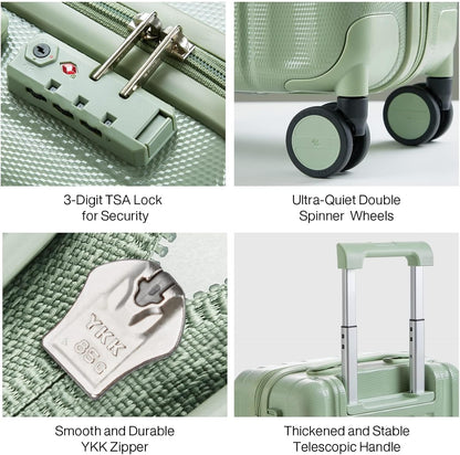 Hanke Luggage Sets 2 piece Carry On Luggage with Wheels PC Hard Shell Suitcases Lightweight Checked Travel Luggage Large Travel Suitcase Woman Men 20/29 Inch(Bamboo Green)