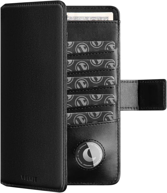 VULKIT Passport Holder with Airtag Holder RFID Blocking Passport Wallet Travel Leather Passport for Women(Iron Black)