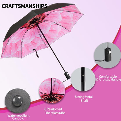 LLanxiry Compact Travel Umbrella, Mini Windproof Umbrellas for Rain & Sun, Small Lightweight Outdoor UV Umbrella, Portable Folding Umbrellas for Travel