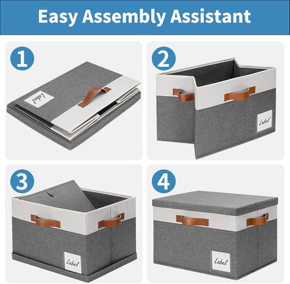 GhvyenntteS Extra Large Storage Bins with Lids 6 Pack, Foldable Fabric Storage Boxes with Lids and 3 Leather Handles, Storage Baskets with Label Window (Grey, 15.75" x 11.8" x 10.2")