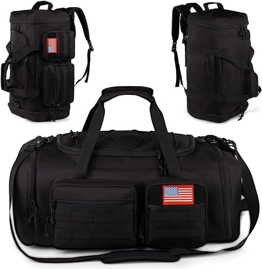 Tactical Gym Bag for Men，70L Large 3 in 1 Sports Duffle Bag with Shoes Compartment for Travel,Water Resistant Travel Backpack Weekender Overnight Bag with Wet Pocket for Women