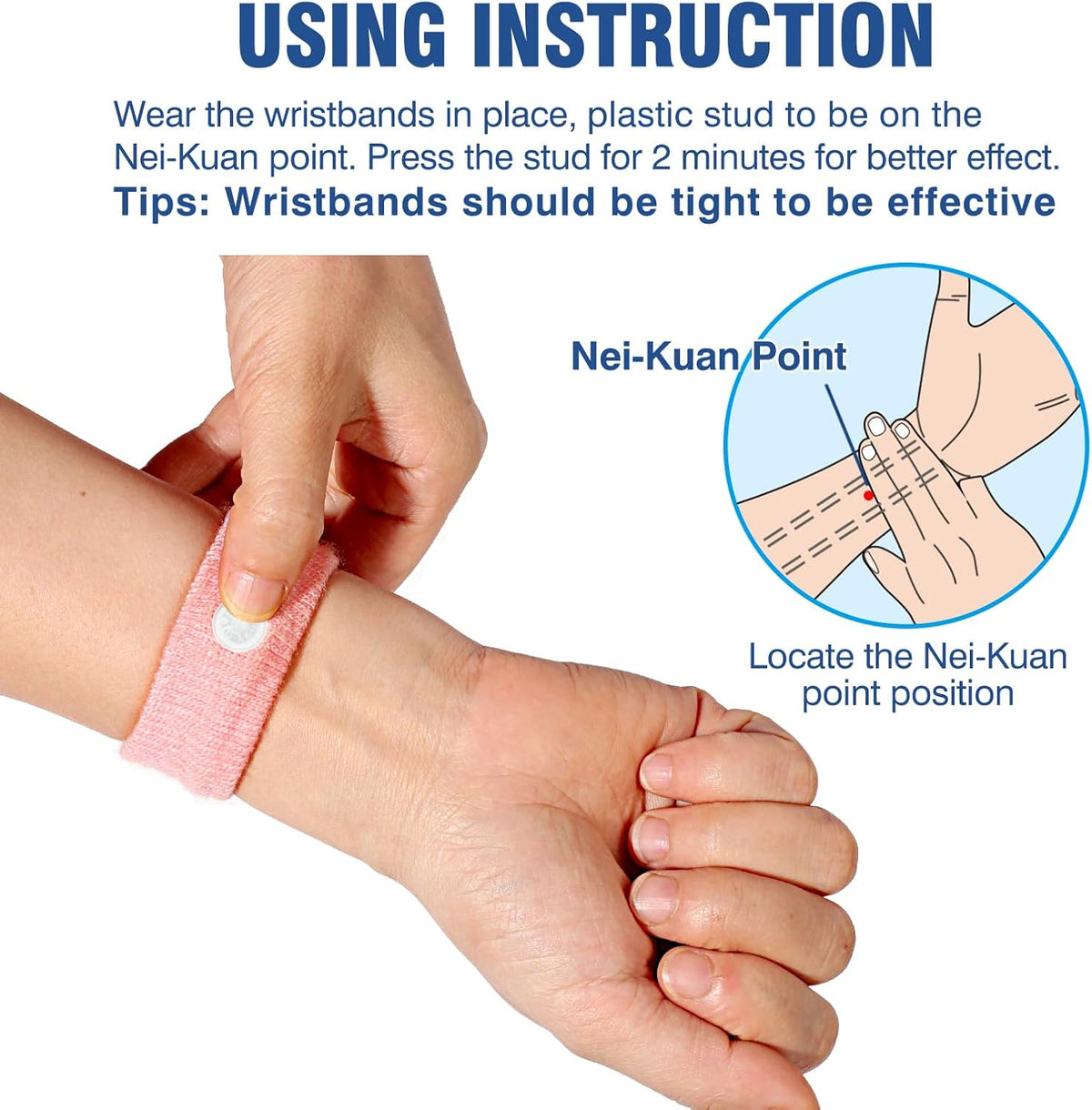 Motion Sickness Bands Anti Nausea Wristband for Adult and Kids Morning Sickness Relief for Pregnant Women Acupressure Nausea Relief for Car, Sea, Air Sickness - 2 Pairs Blue, Pink