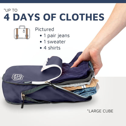 Large Compression Packing Cubes 6 Piece Set for Travel with Lightweight Laundry Bag for Carry-On Suitcase by TRIPPED Travel Gear (Navy)