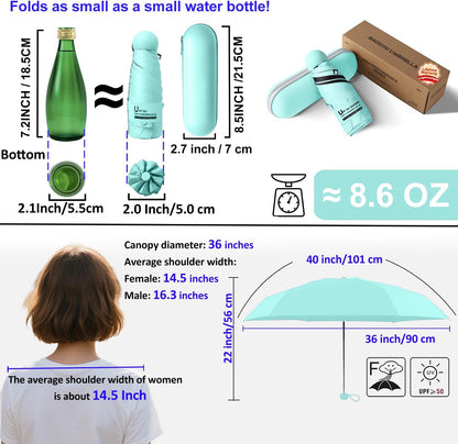 BAODINI Travel Mini Umbrella for Purse With Case Small Compact UV Sun Protection Sun Lightweight Tiny Pocket Umbrella for Women Kids and Men