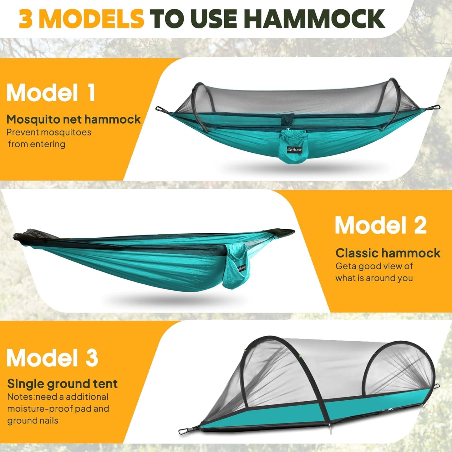 Chihee Ultra-Light Travel Camping Hammock Pop-up Net Hammock 660lbs Load Capacity,Breathable,Quick-Drying Parachute Nylon 2 Premium Carabiners,2 Tree Slings Included for Outdoor Backpacking Hiking