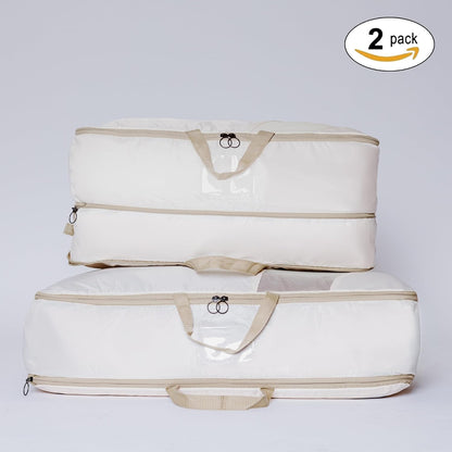 2-pack XXL Comforter Storage Bag - Space Saving Compression Bag for Pillows, Blankets, Bedding -Collapsible Extra Large Mesh Packing Cube - Queen King (1 Med + 1 Large Combo)