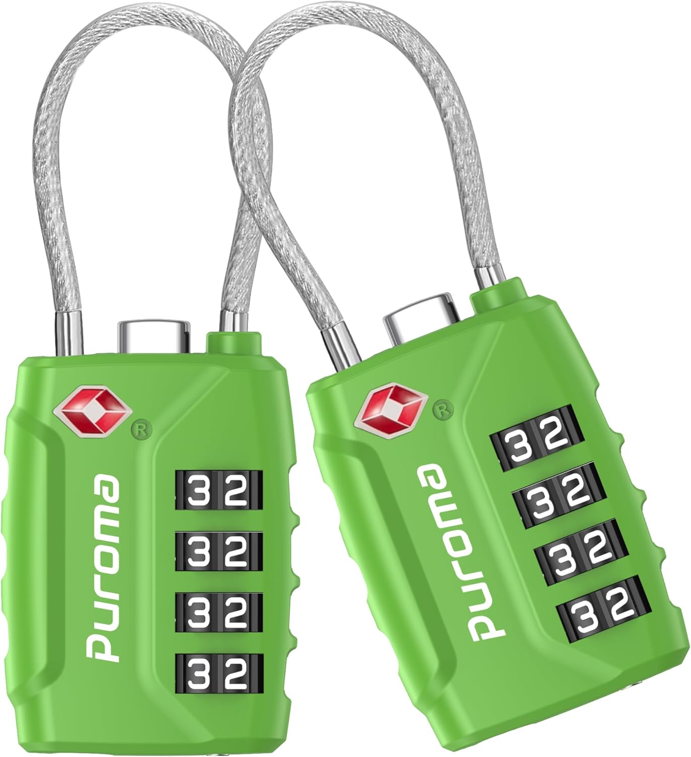 Puroma 2 Pack TSA Approved Luggage Locks, 4 Digit Combination Travel Locks Resettable Code Lock with Zinc Alloy Body for Suitcase, Toolbox, Backpack, Bag, Gym Locker (Green)