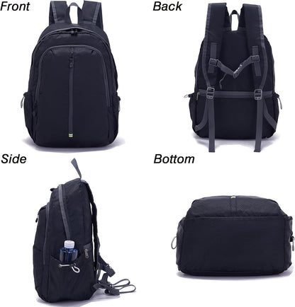 YZAOLL 25L Lightweight Packable Hiking Backpack Waterproof Hiking Daypack for Women Men Gym Backpack Travel Camping Vacation,Black